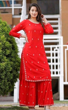 Load image into Gallery viewer, Elegant Red Rayon Printed Kurta Palazzo Set For Women&#39;s