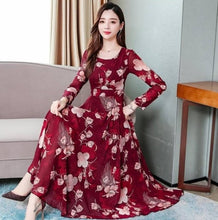 Load image into Gallery viewer, Maroon Floral Print With Full Sleeve Dress