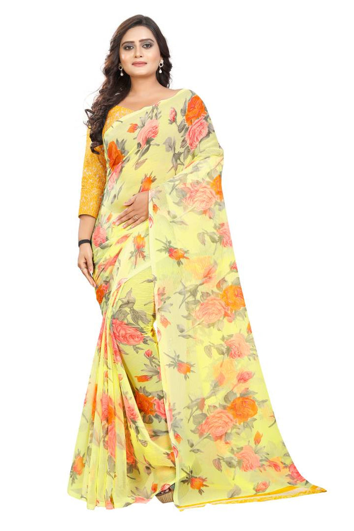 New Trendy Chiffon Printed Saree with Blouse piece