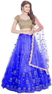 Designer Royal Blue and Golden Colour Net Material Wedding, Party,And Festival Wear Lehenga Choli