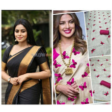 Load image into Gallery viewer, Combo of Cotton Silk Zari border Saree and Zarna Silk Embroidered Saree with blouse Piece