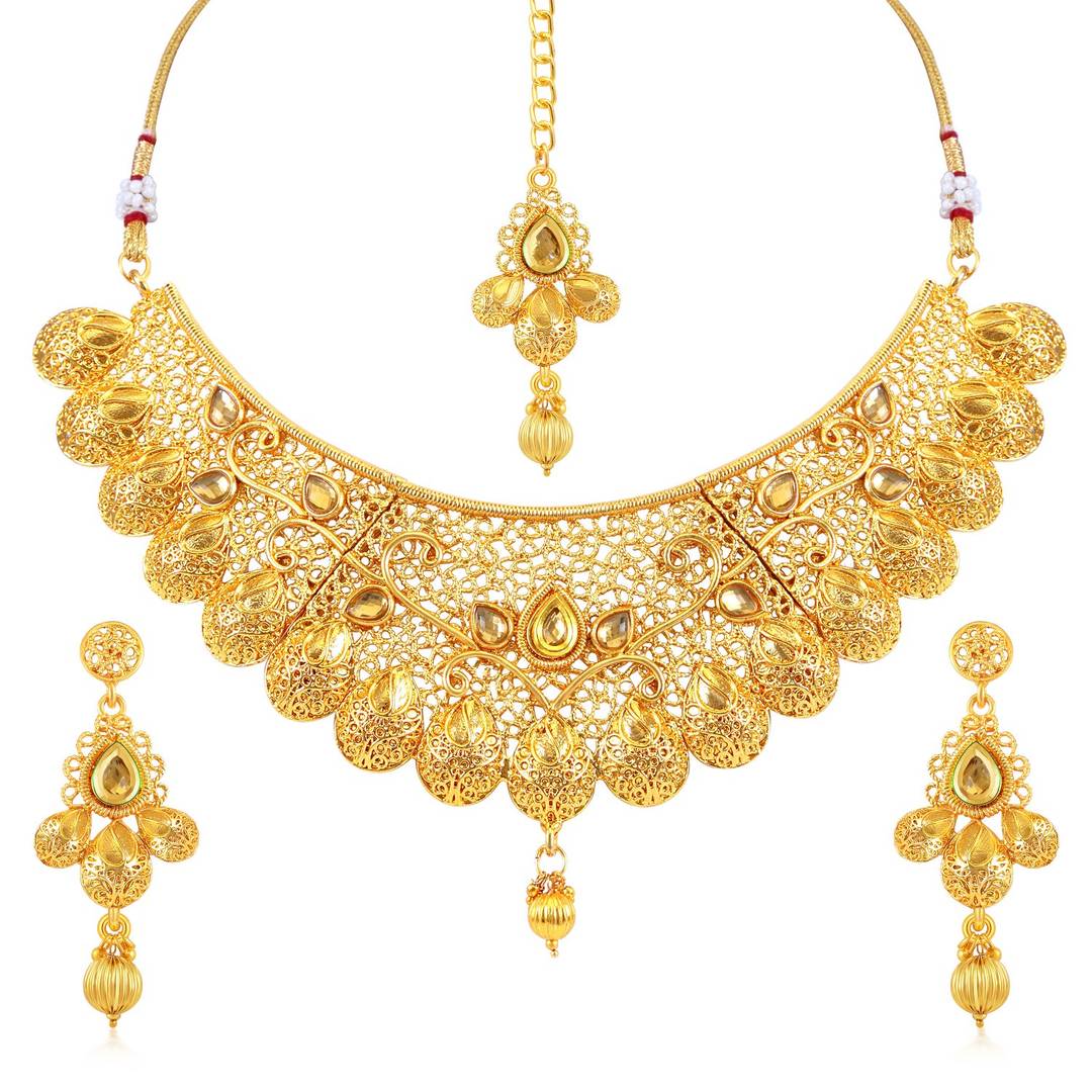 Sukkhi Traditional Gold Plated Kundan Choker Necklace Set For Women