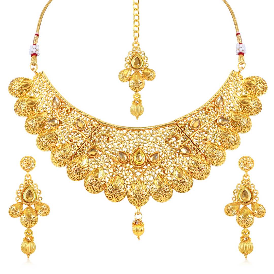 Sukkhi Traditional Gold Plated Kundan Choker Necklace Set For Women