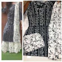 Load image into Gallery viewer, Elite Black Rayon Cotton Printed Women Kurta Skirt Set with Dupatta