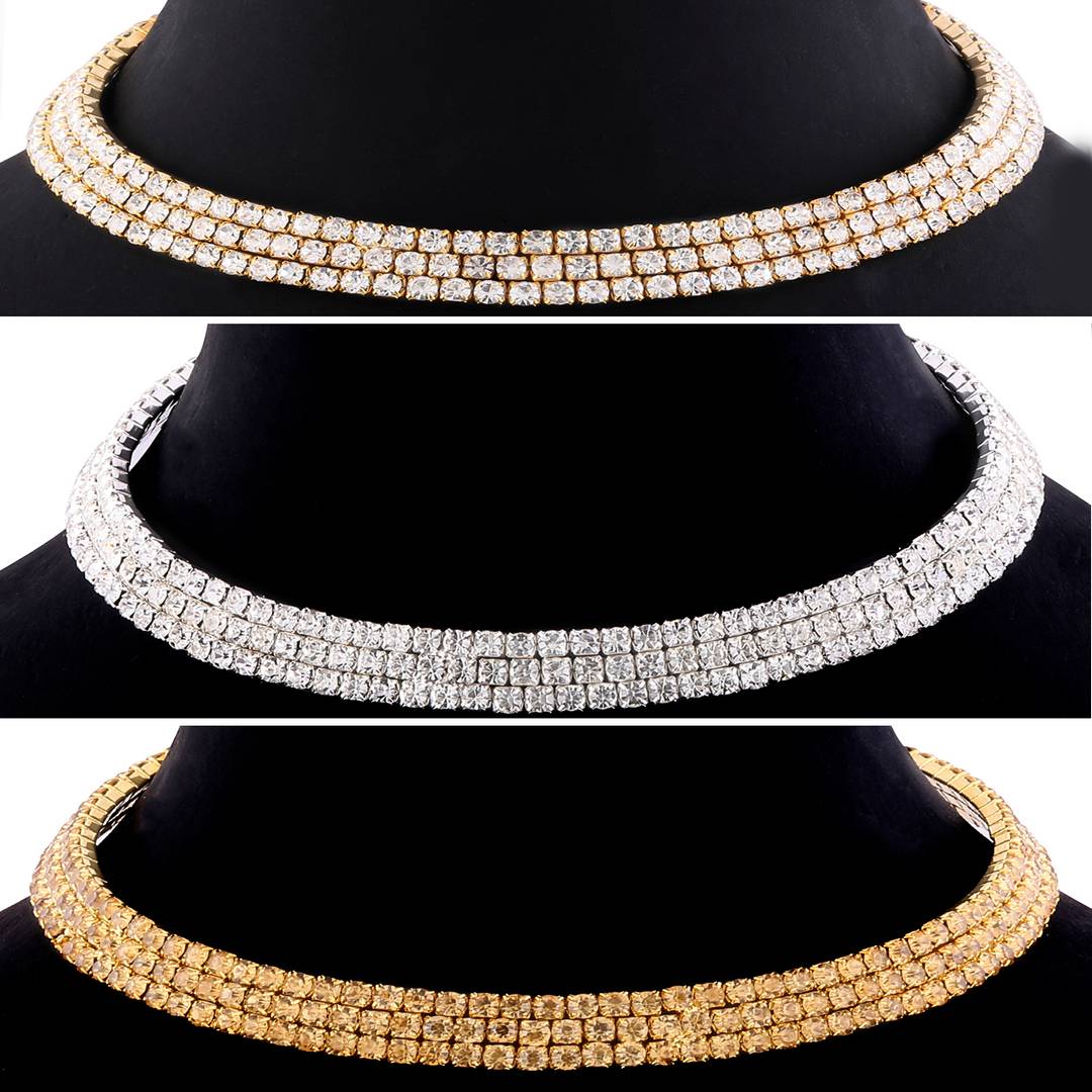 Triple Line Diamond Studded Party Wear Necklaces Combo For Girls And Womens Jewellery Set Of 3