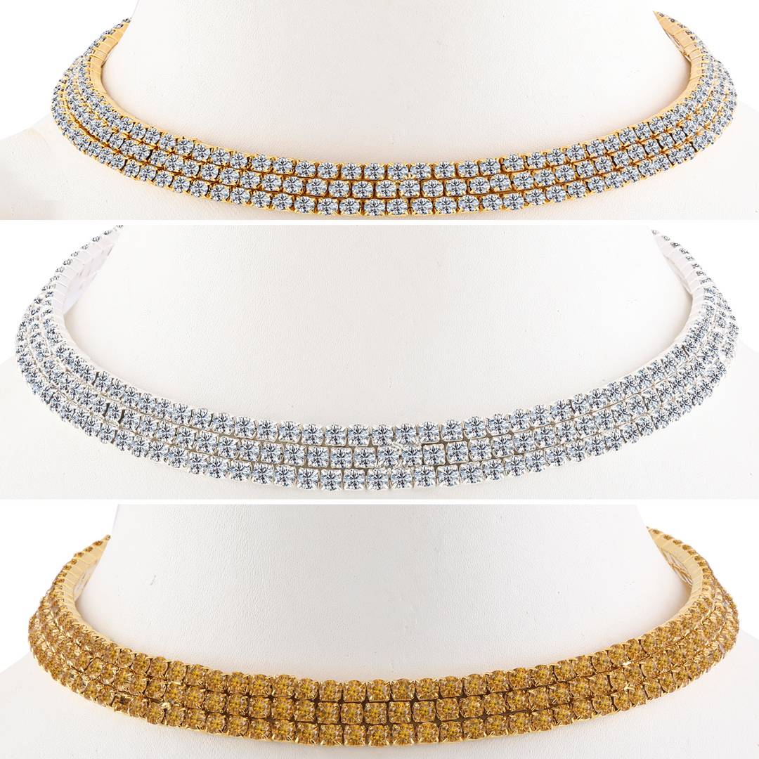 Triple Line Diamond Studded Party Wear Necklaces Combo For Girls And Womens Jewellery Set Of 3