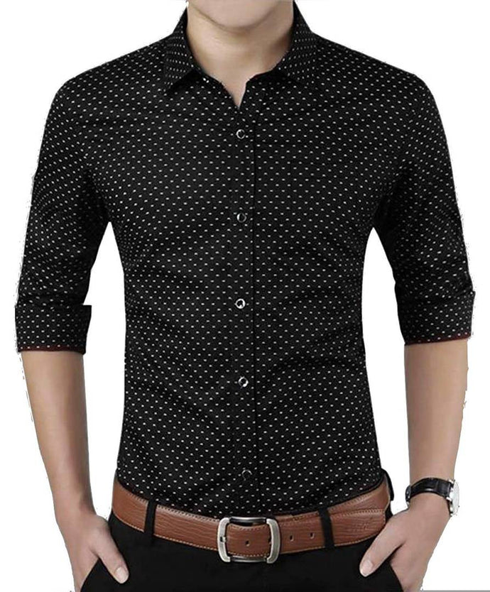 Men's Black Cotton Printed Regular Fit Casual shirts - SVB Ventures 