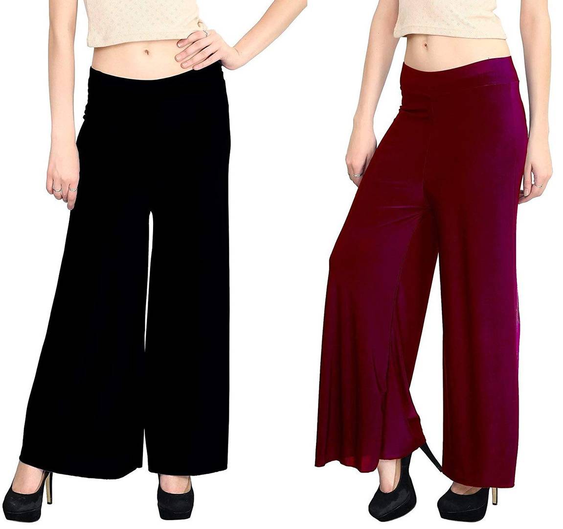 Women's Stretchy  Lycra Wide Leg Palazzo Pants Pack of 2