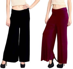 Women's Stretchy  Lycra Wide Leg Palazzo Pants Pack of 2