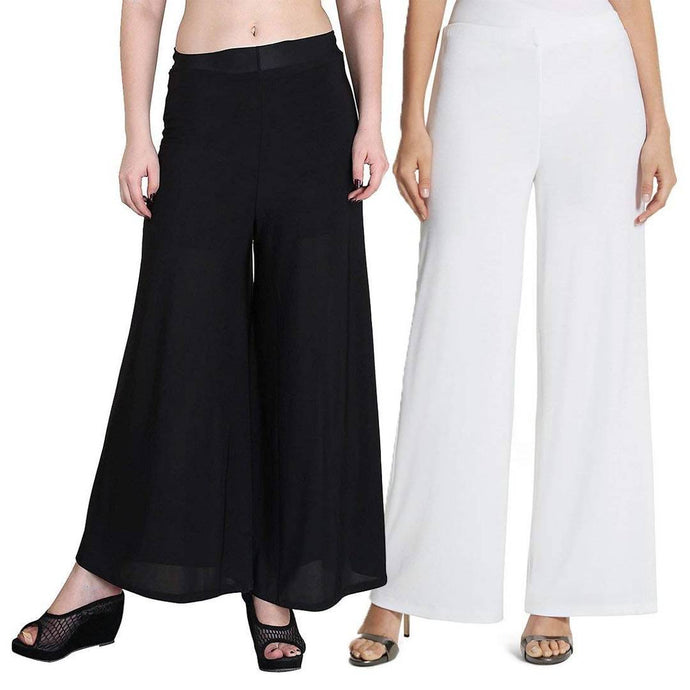 Women's Stretchy Lycra Wide Leg Palazzo Pants Pack of 2