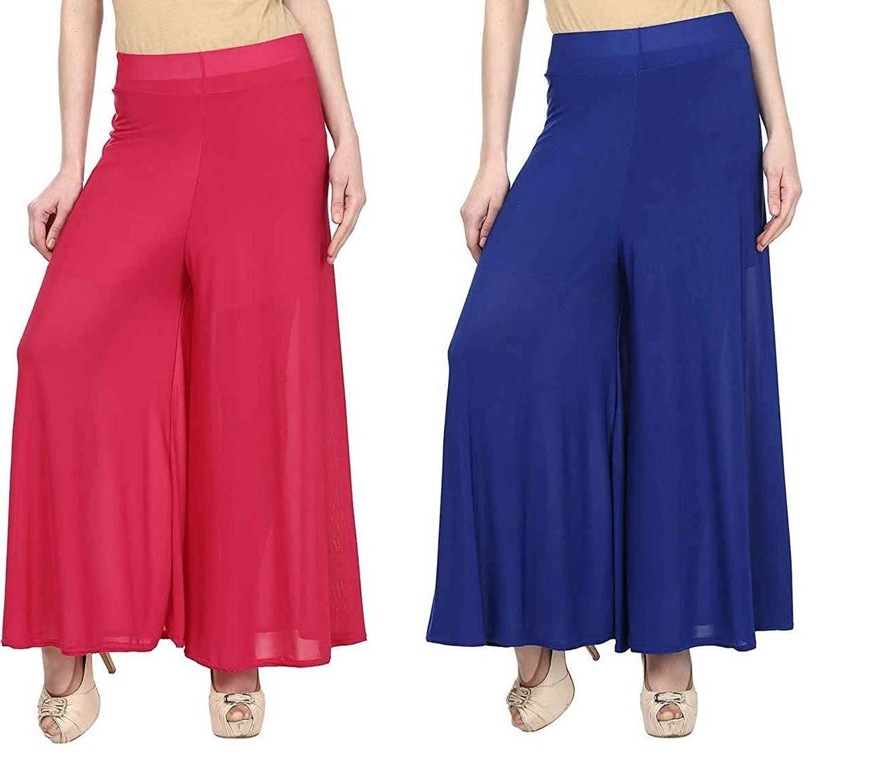 Women's Stretchy Lycra Wide Leg Palazzo Pants Pack of 2