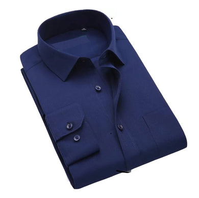 Navy Blue Cotton Long Sleeve Formal Shirt For Men
