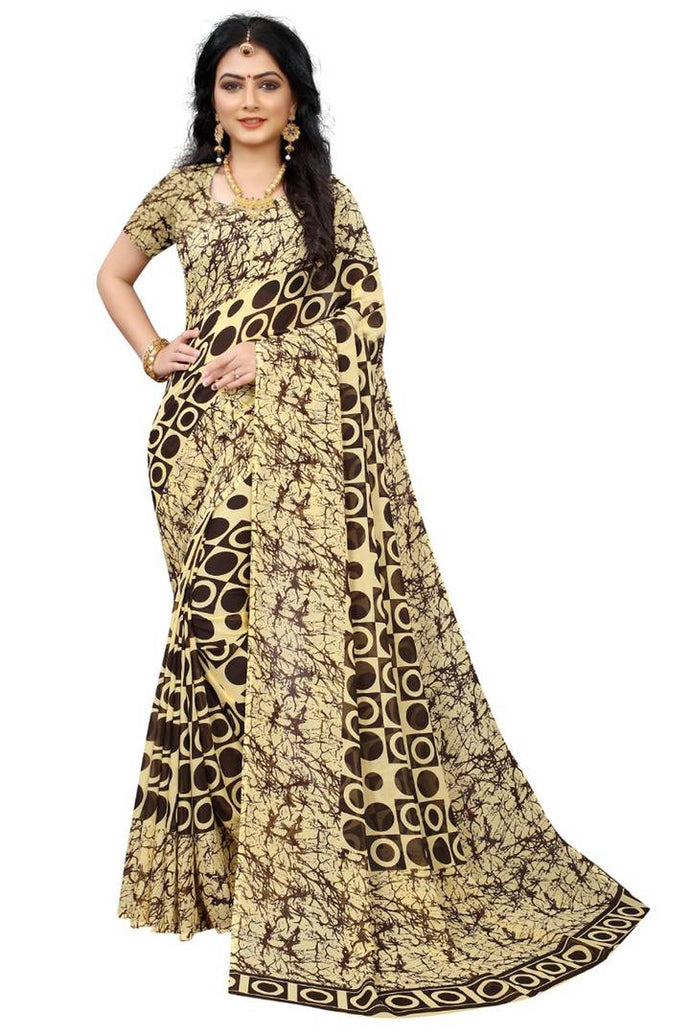 Coffee  Georgette Saree with Blouse piece