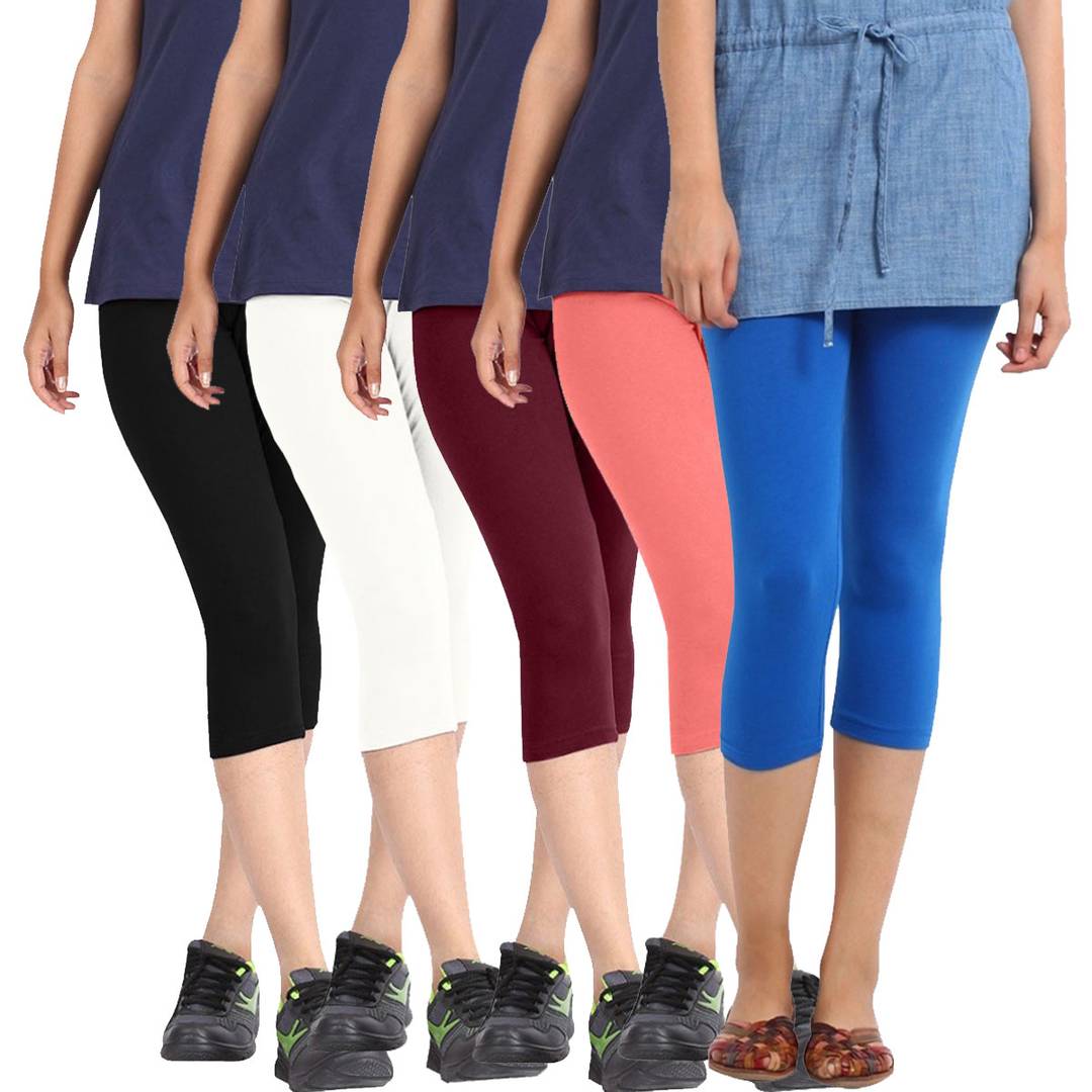 Women Multicoloured Cotton Capris Combo of 5