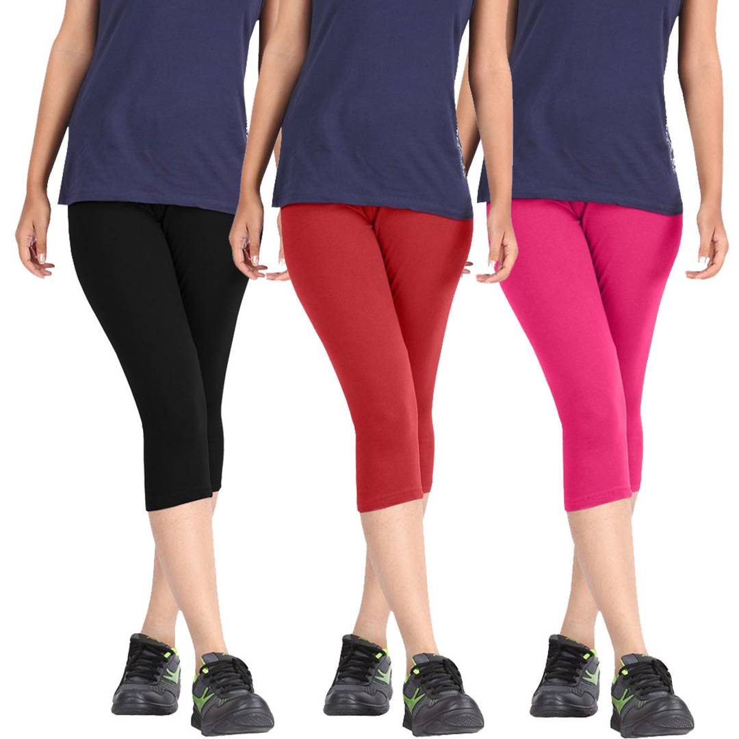 Women Multicoloured Cotton Capris Combo of 3