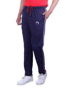 Men's Navy Blue Cotton Solid Regular Track Pants