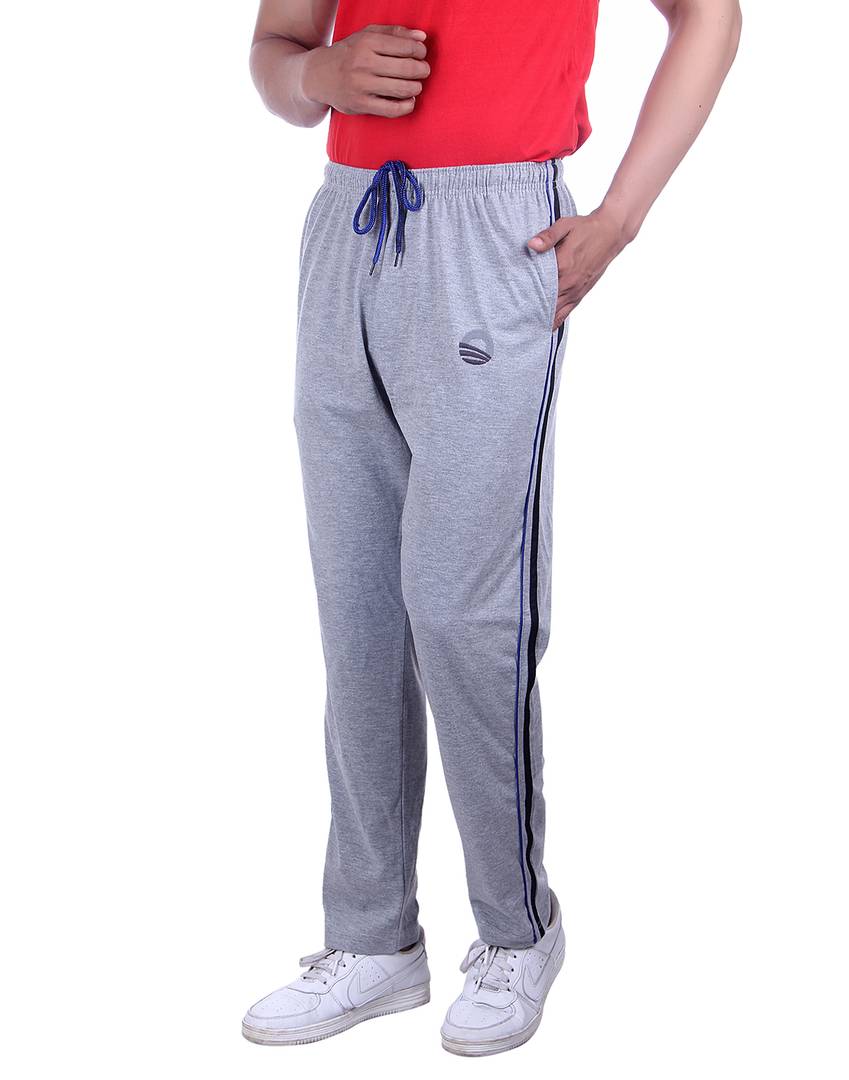 Men's Grey Cotton Solid Regular Track Pants