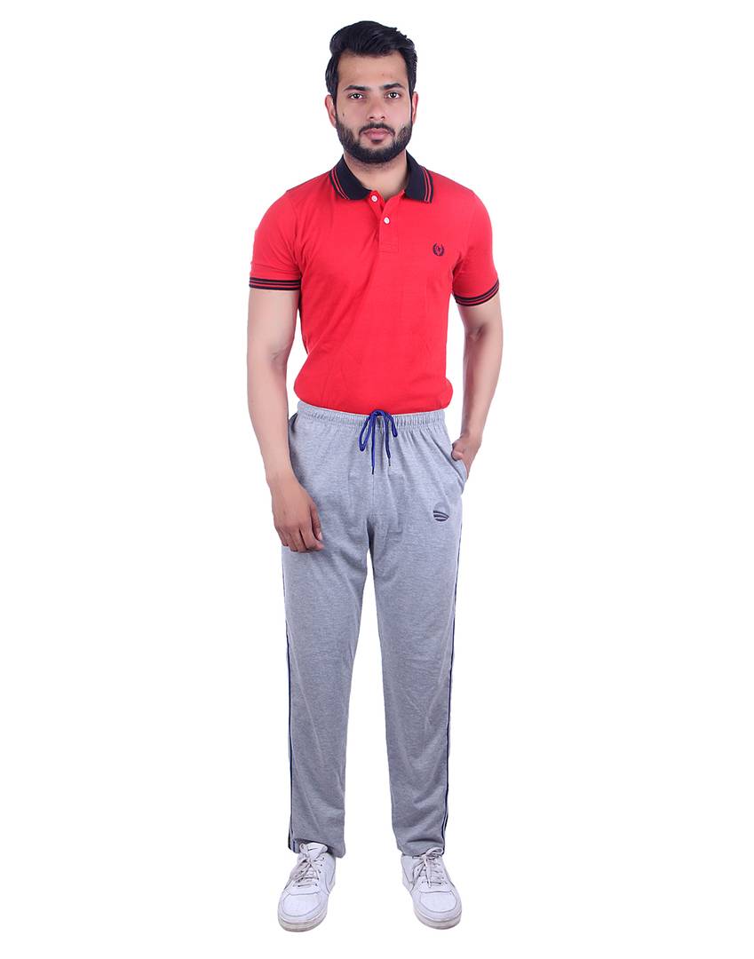 Men's Grey Cotton Solid Regular Track Pants