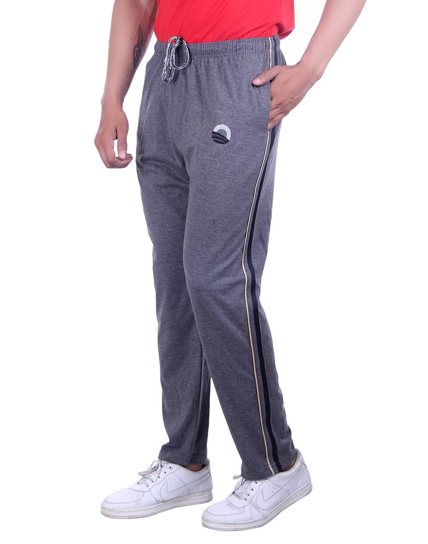 Men's Grey Cotton Solid Regular Track Pants