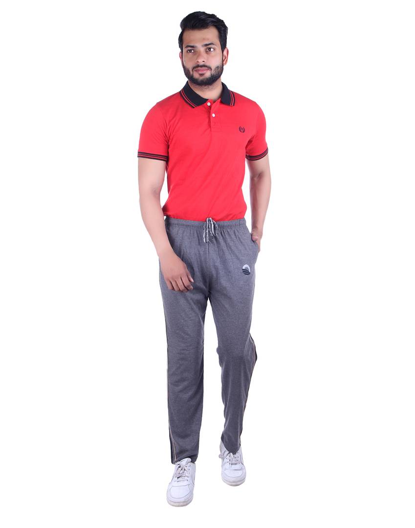 Men's Grey Cotton Solid Regular Track Pants