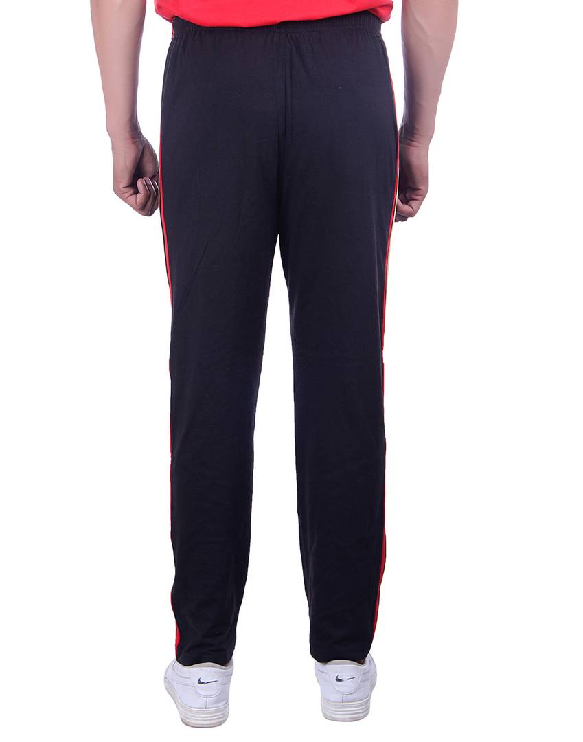 Men's Black Cotton Solid Regular Track Pants