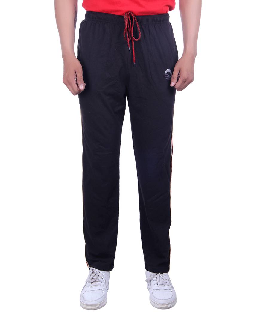 Men's Black Cotton Solid Regular Track Pants