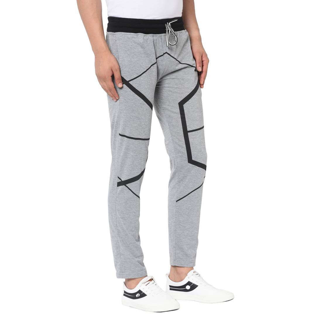 Men's Grey Cotton Printed Regular Track Pants