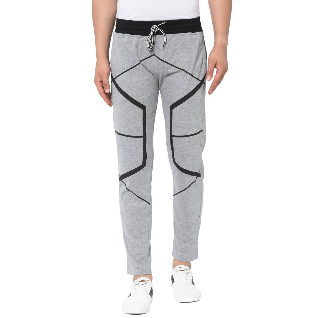Men's Grey Cotton Printed Regular Track Pants