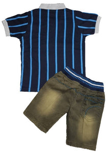Kids Koller Neck T-Shirt With Half Pant (Blue)