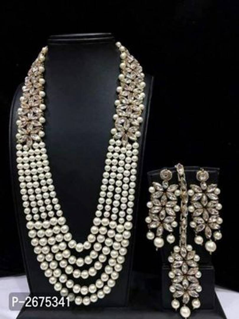 Beautiful Designer Multi Layered Kundan Pearl Jewellery Set With Maangtika