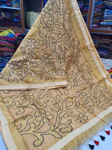 Women's Cotton Silk Kantha Stitch Saree with Blouse Piece