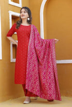 Load image into Gallery viewer, Women&#39;s Rayon Kurti with Palazzo and Dupatta