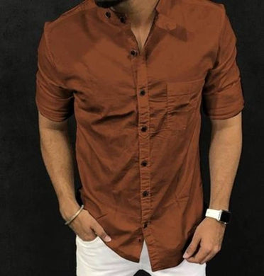 Men Brown Cotton Long Sleeve Solid Casual Shirt