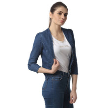 Load image into Gallery viewer, Women Dark Blue  3/4 Sleeve Denim Fashion Jacket