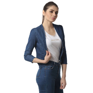 Women Dark Blue  3/4 Sleeve Denim Fashion Jacket