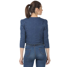 Load image into Gallery viewer, Women Dark Blue  3/4 Sleeve Denim Fashion Jacket