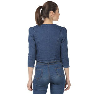 Women Dark Blue  3/4 Sleeve Denim Fashion Jacket