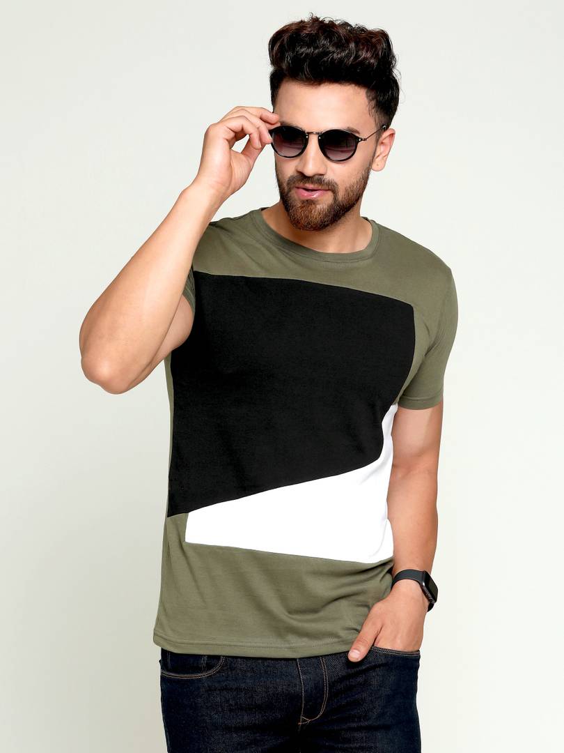 Fashionable Multicoloured Cotton Colourblocked Round Neck Tees