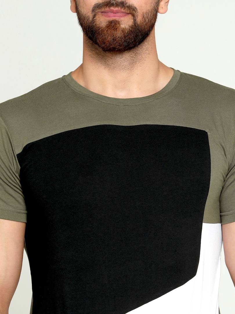 Fashionable Multicoloured Cotton Colourblocked Round Neck Tees