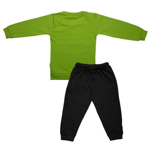 Classy Green Cotton Blend Printed Top And Pant Set For Kids
