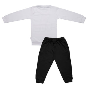 Classy White Cotton Blend Printed Top And Pant Set For Kids