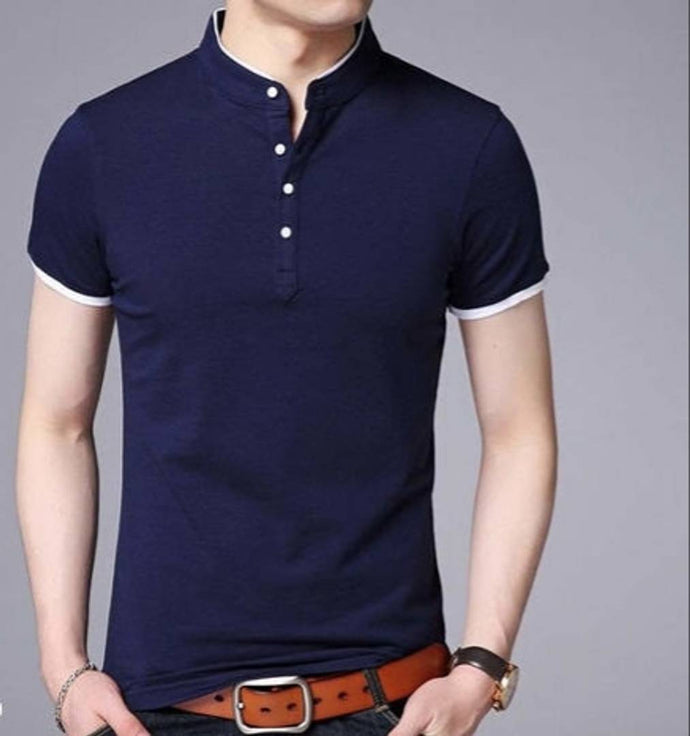 Men's Trendy Solid Cotton Mandarin T Shirt