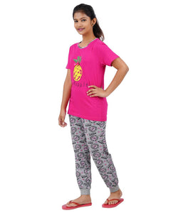 Girls Printed Pink Top With Bottom - Pack of 1