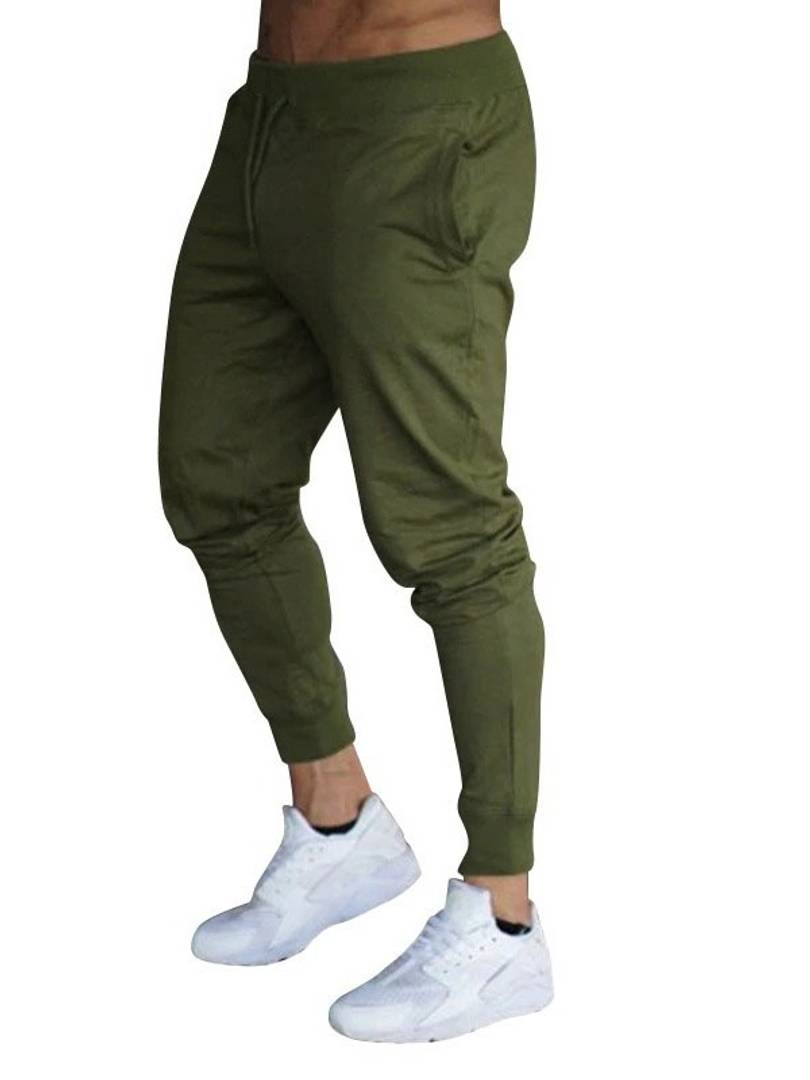 Men's Olive Solid Polycotton Joggers