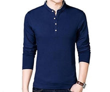 Load image into Gallery viewer, Comfy Navy Blue Solid Cotton Mandarin T-Shirt For Men