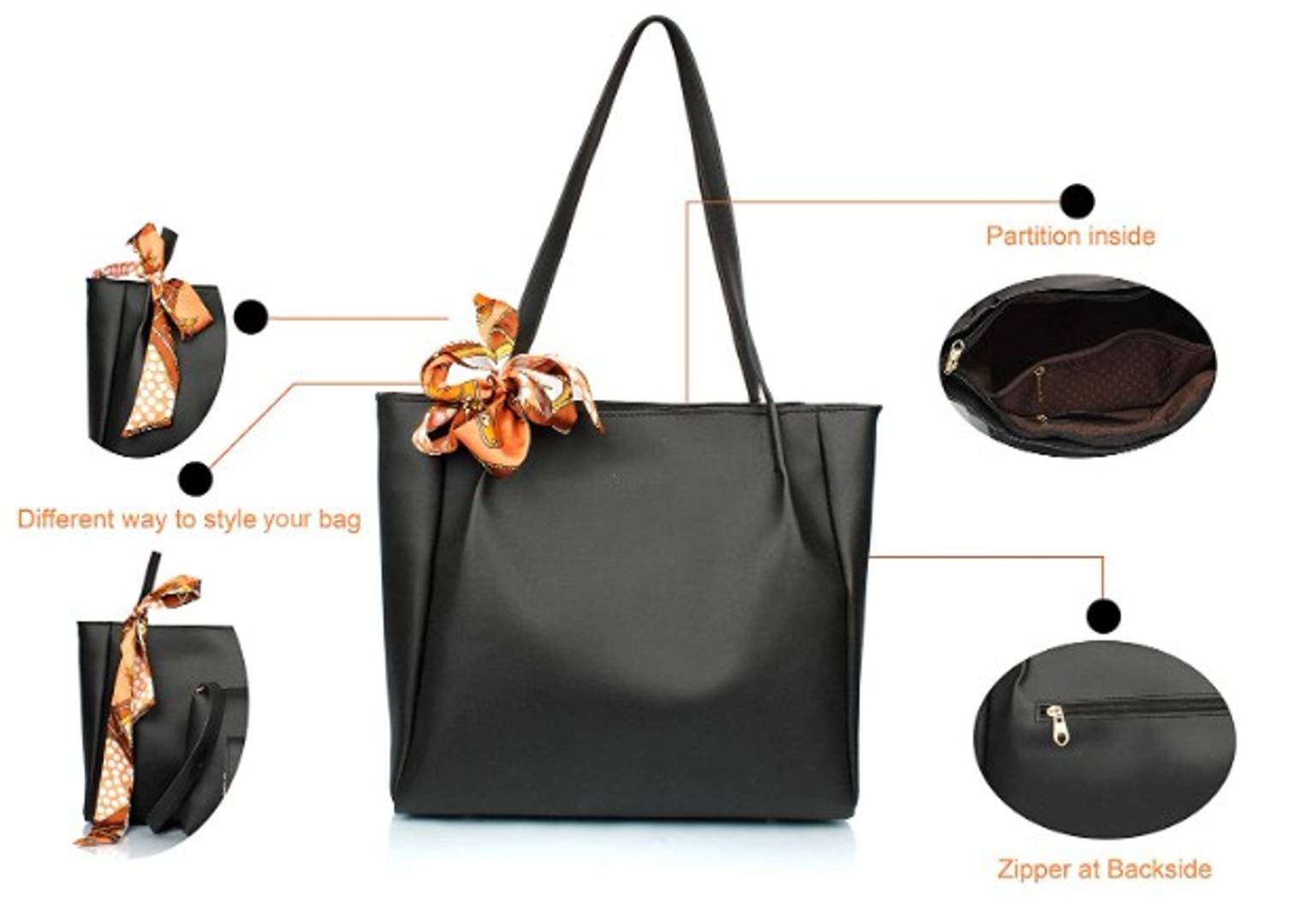 TMN BLACK COMBO OF HANDBAG WITH SLING BAG AND GOLDEN CHAIN BAG