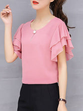 Load image into Gallery viewer, Vivient Women Pink Ruffle Sleeve Neck Button Top