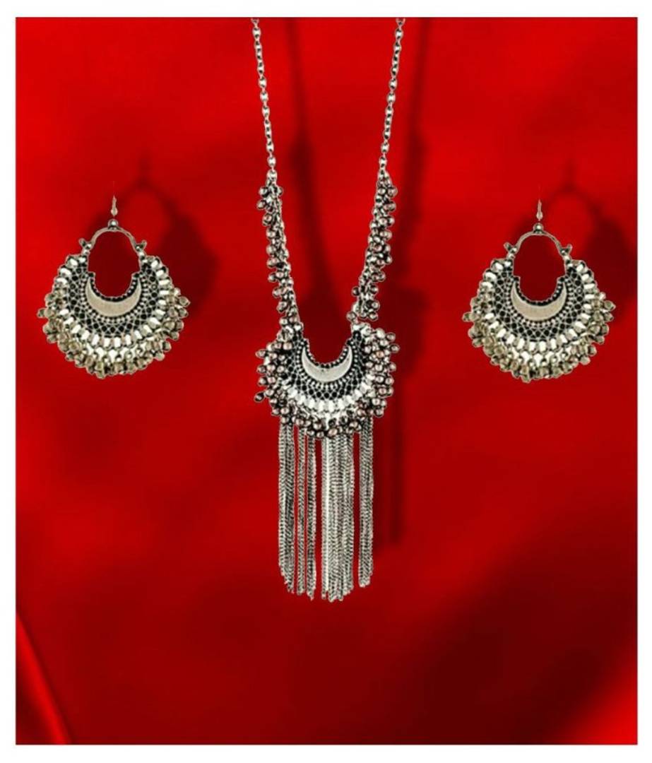 Silver Long Afghani Contemporary/Fashion Antique Necklace set Combo