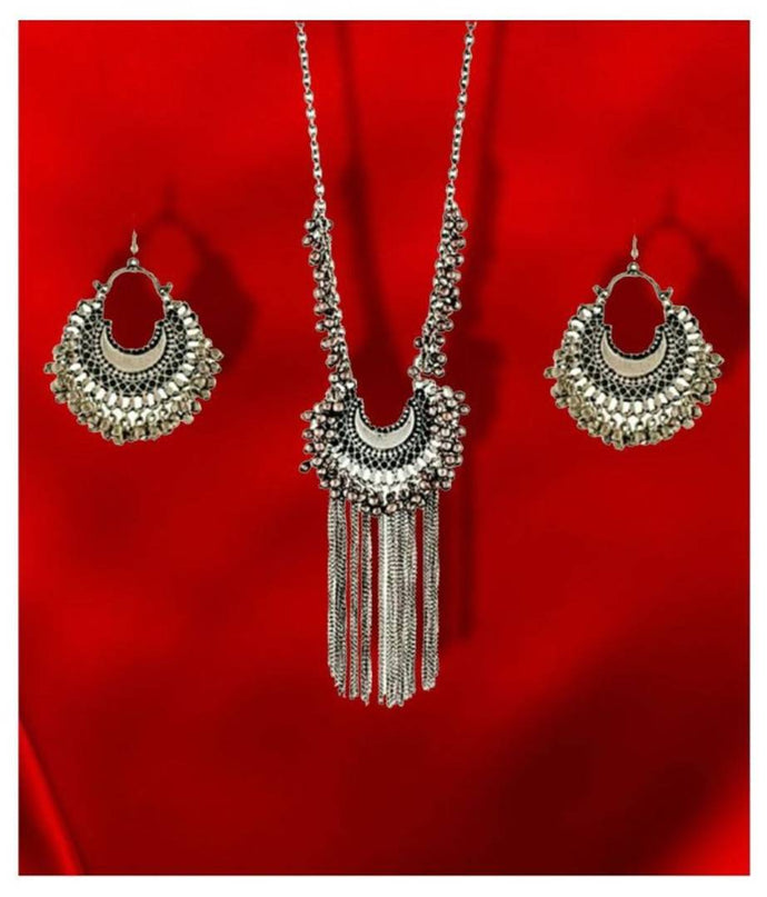 Silver Long Afghani Contemporary/Fashion Antique Necklace set Combo
