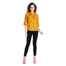 Load image into Gallery viewer, RAABTA MUSTARD FLOWER PRINT TIE TOP 0108